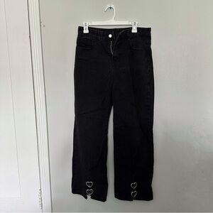 Baggy Black Jeans + Silver Heart Buckle Detail